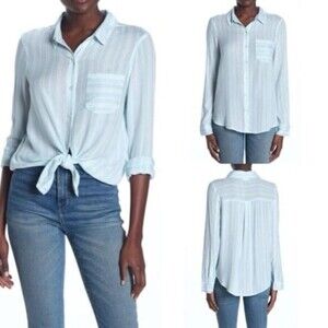 Abound Weekend Tie Front striped buttons up Shirt size M in blue